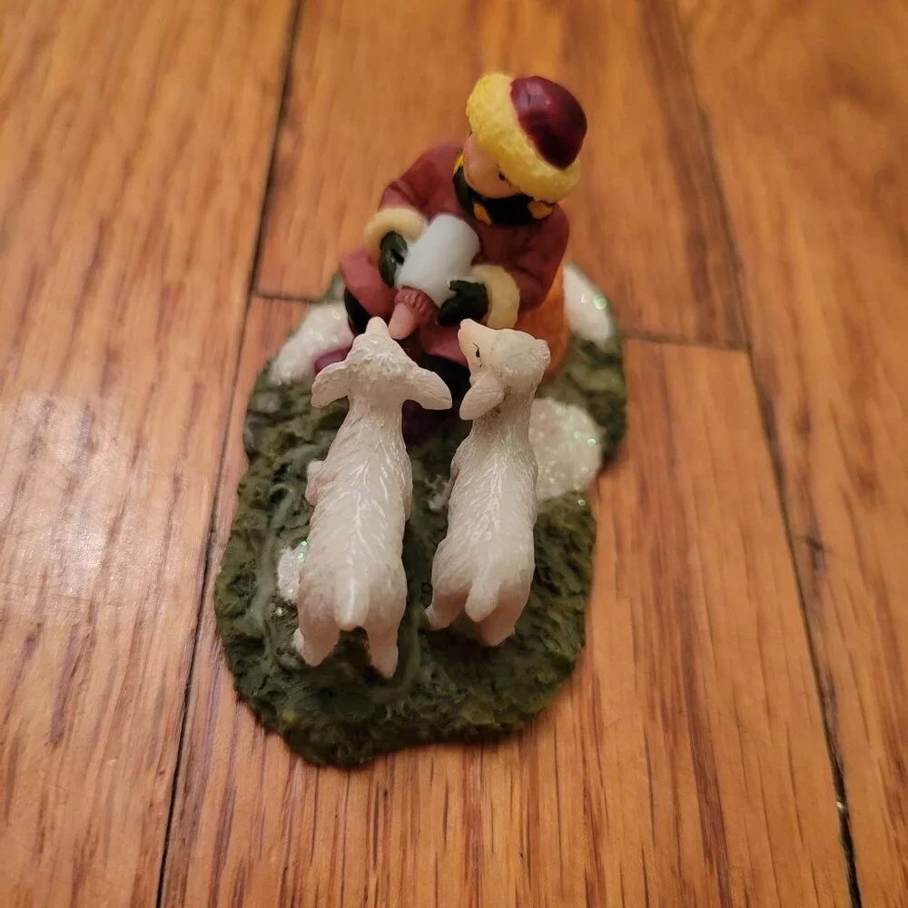 O'Well Young Shepherd Bottle Feeding Lambs Christmas‎ Holiday Village Figurine